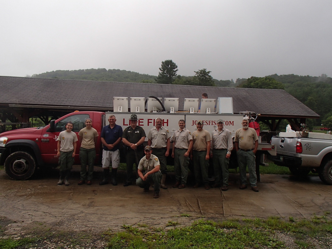 Bags of minnows arrive at a West Virginia state fish hatchery.